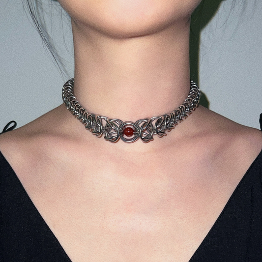 Handmade Dragon Bone Choker Necklace with Red Agate for Women Accessories Lady Party Jewelry