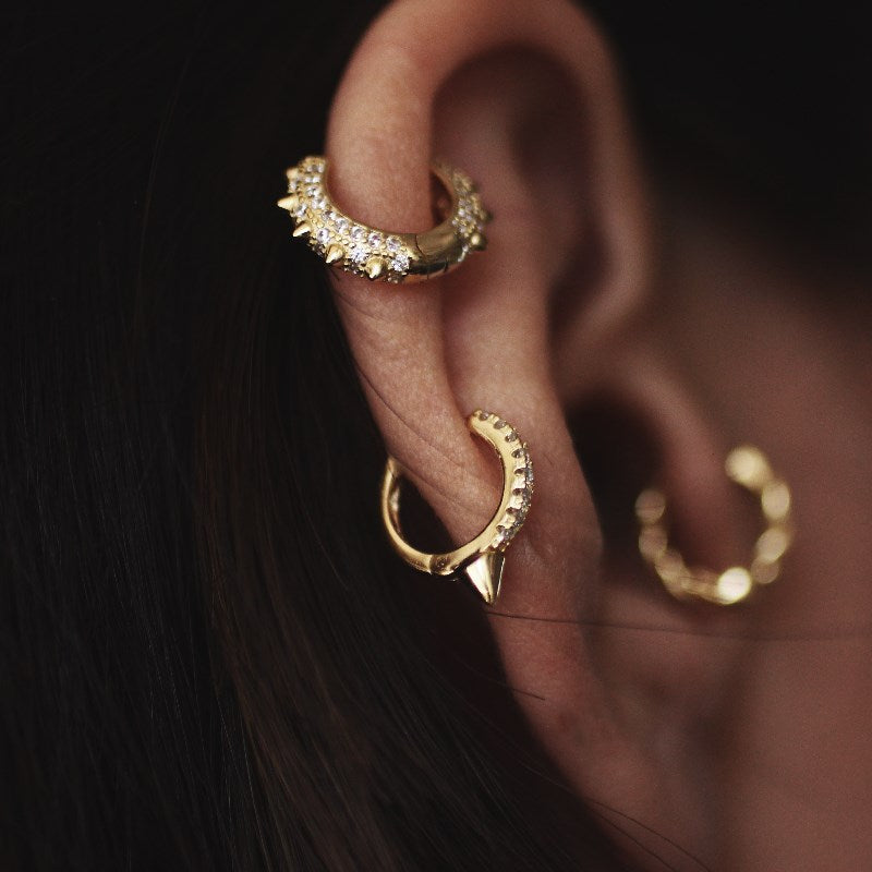Punk Girl Stud Earrings, Sterling Silver Single Ear Cuff, Trendy Crystal Ear Circle