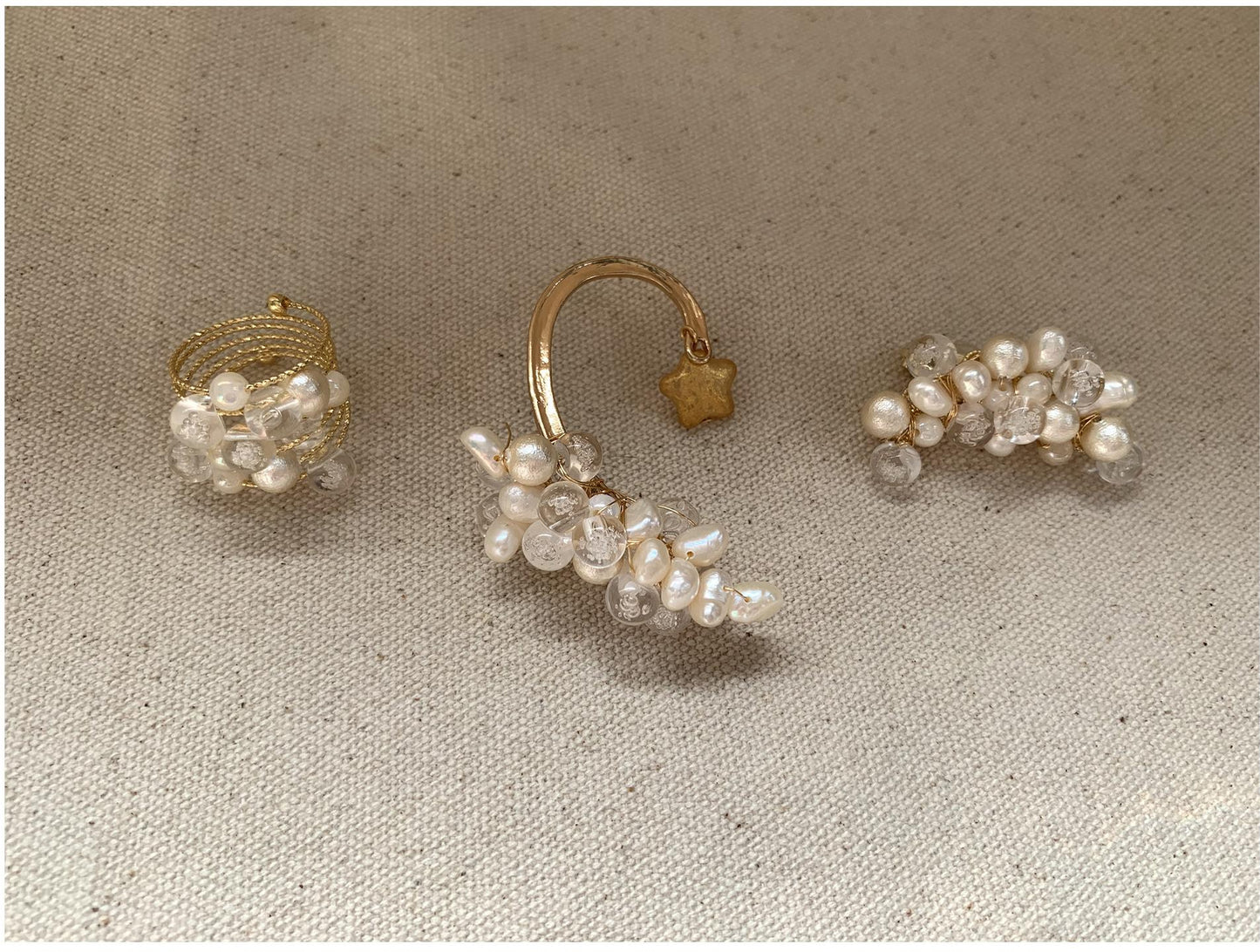 Vintage Bubble Resin Bead & Freshwater Pearl Cuff Bracelet with Hair Comb