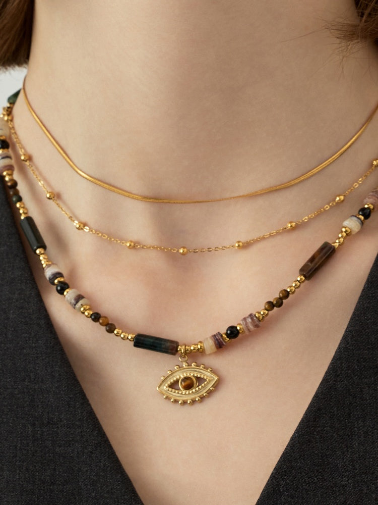 Exclusive Tiger's Eye Bead Necklace, Luxe Layering, Stylish Snake Chain, Graceful Collar