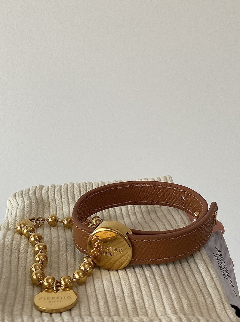 Genuine Leather Brass Cuff, Gold Coin Bracelet, Adjustable Size