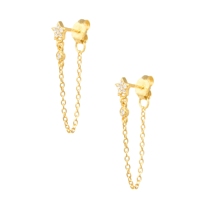 925 Sterling Silver Tassel Stud Earrings, Women's Rear Wearing, Platinum18k Gold Plated