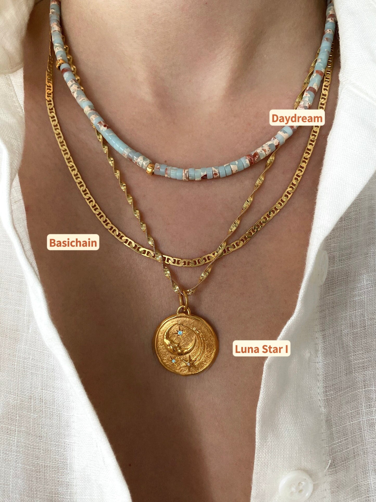 Multicolor Bead Moonstone Pattern Green Stackable Necklace