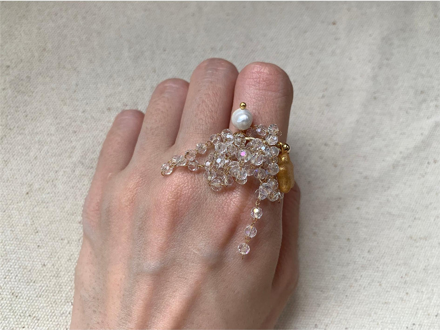 Elegant Freshwater Pearl Star Tassel Ring, Girl's Delicate Accessory, Adjustable 58-65mm