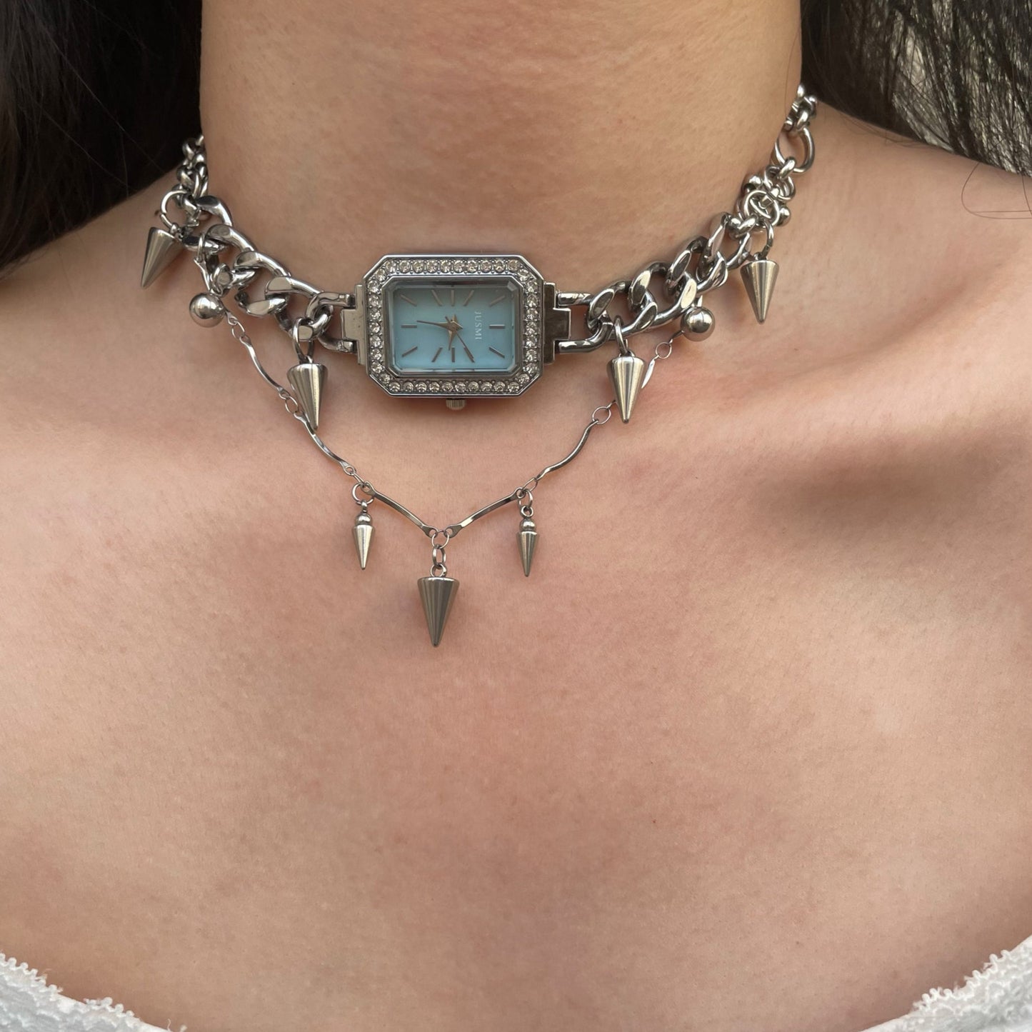 Niche Watch with Titanium Steel Stitched Choker Necklace