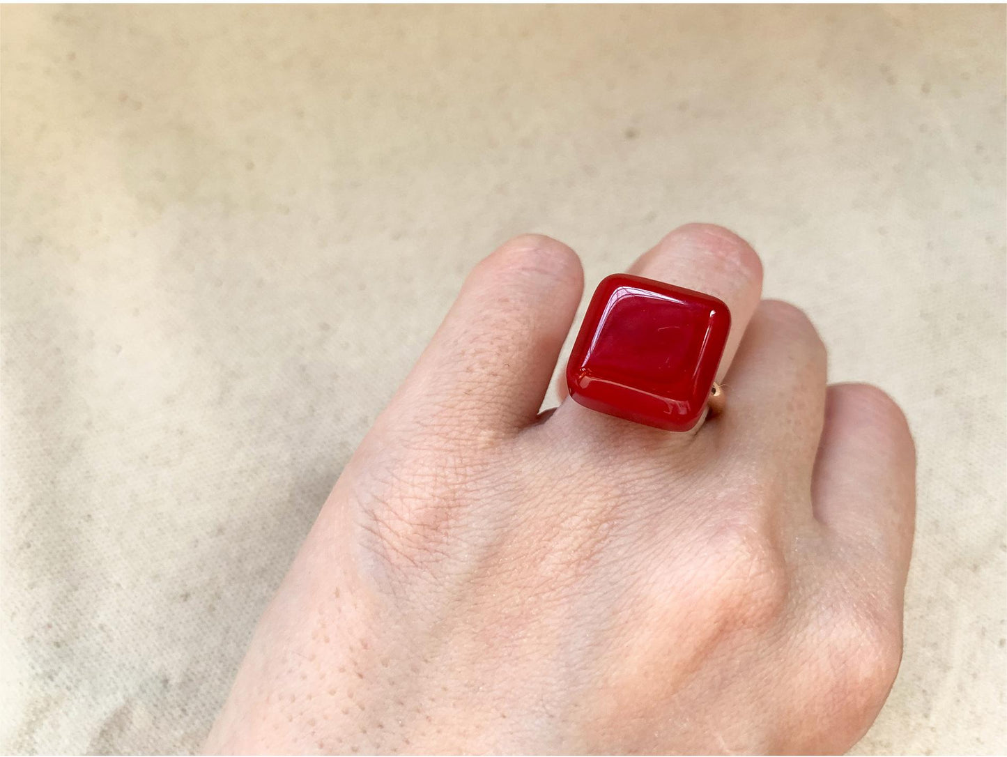 Adorable Multi-Color Resin Block Adjustable Ring, 18K Gold Plated, Playful Accessory for Women