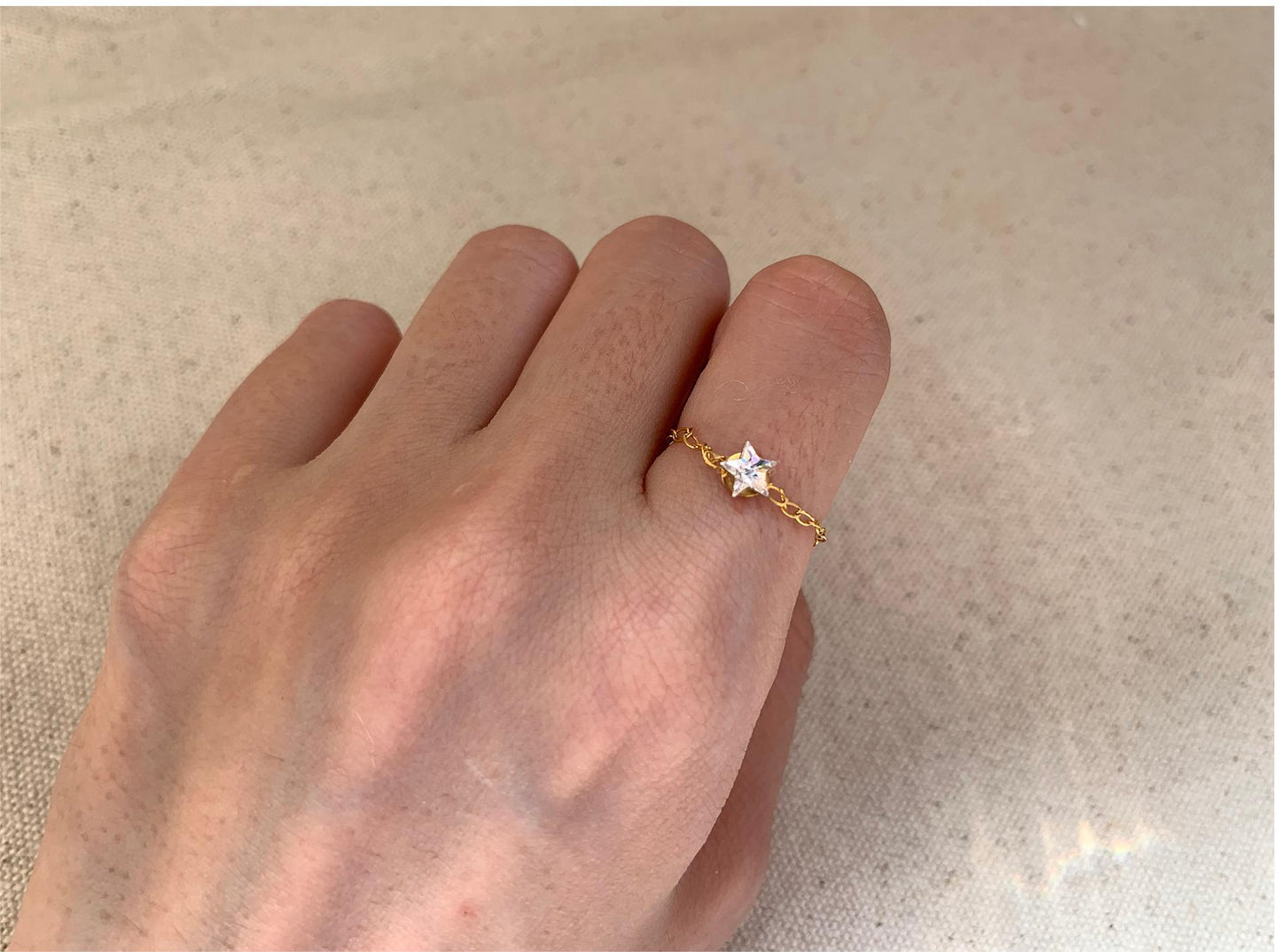 Minimalist Chain Star Zircon Ring, Adjustable Size, 48-65mm