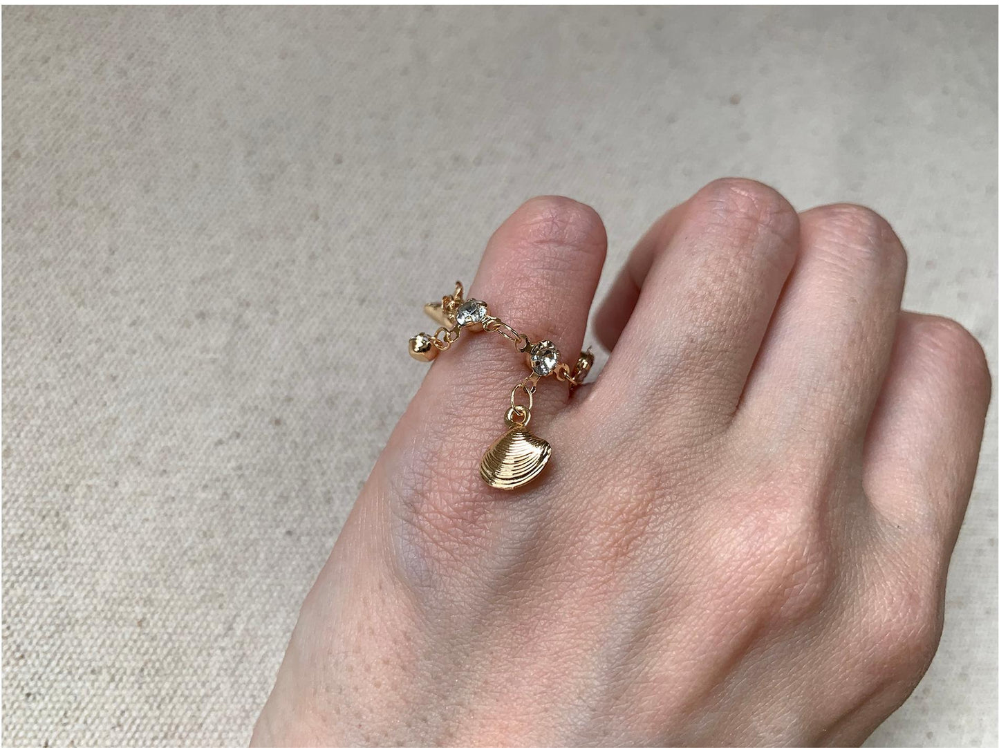 Elegant Shell Zircon Tassel Ring, Woman's Delicate Chain Accessory, Adjustable 48-65mm