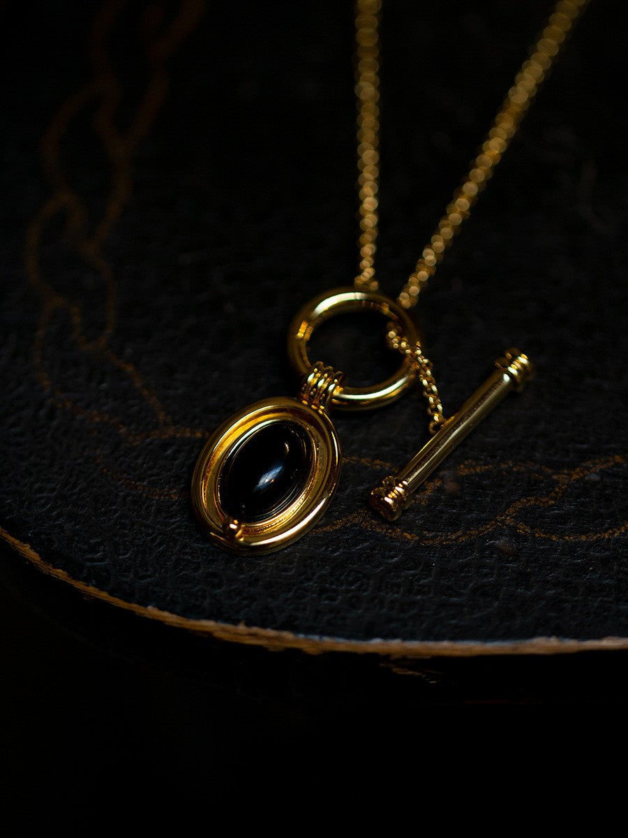 Natural Black Agate Collar Necklace, Classic Choker with Toggle Clasp