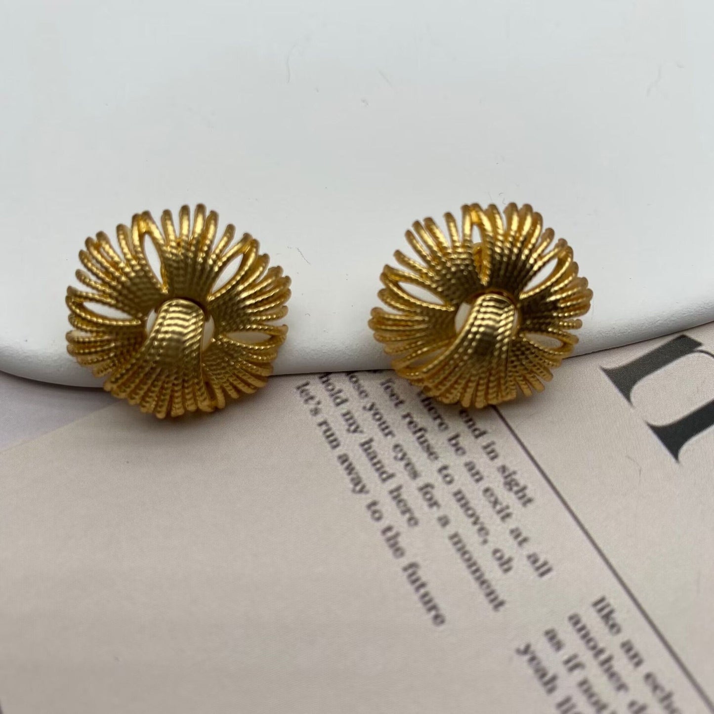Regal Courtly Style Earrings, Timeless Firework Design, Elegant Gold Tone