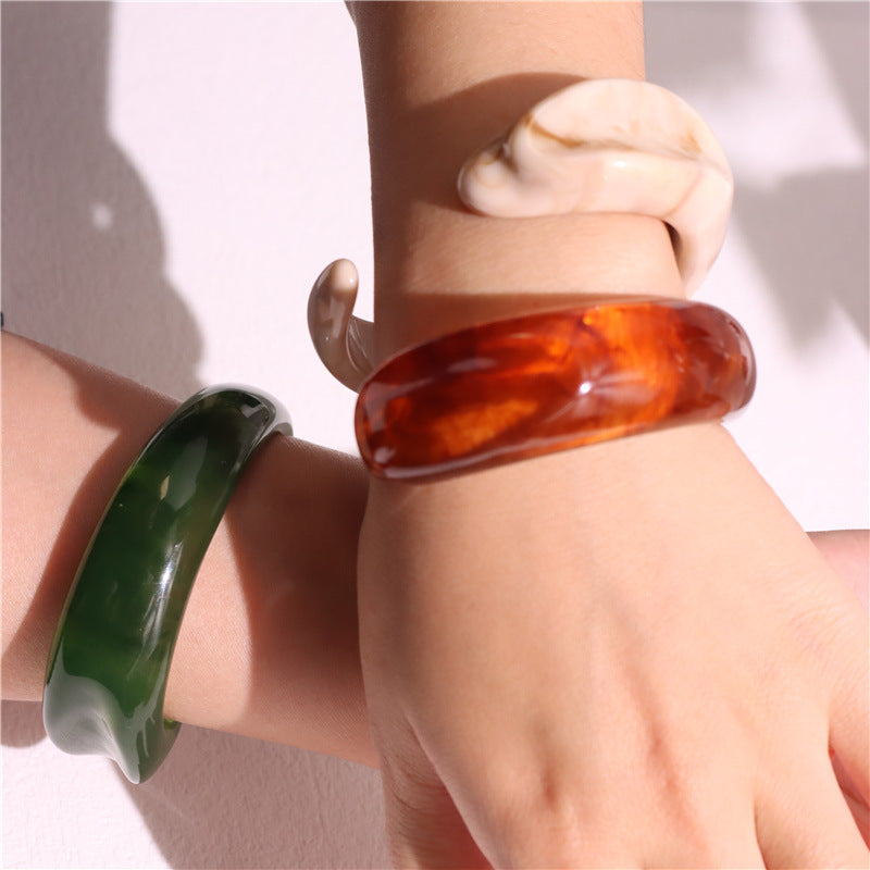 Open Circle Resin Bangle, Irregular Geometric Transparent Resin Bracelet