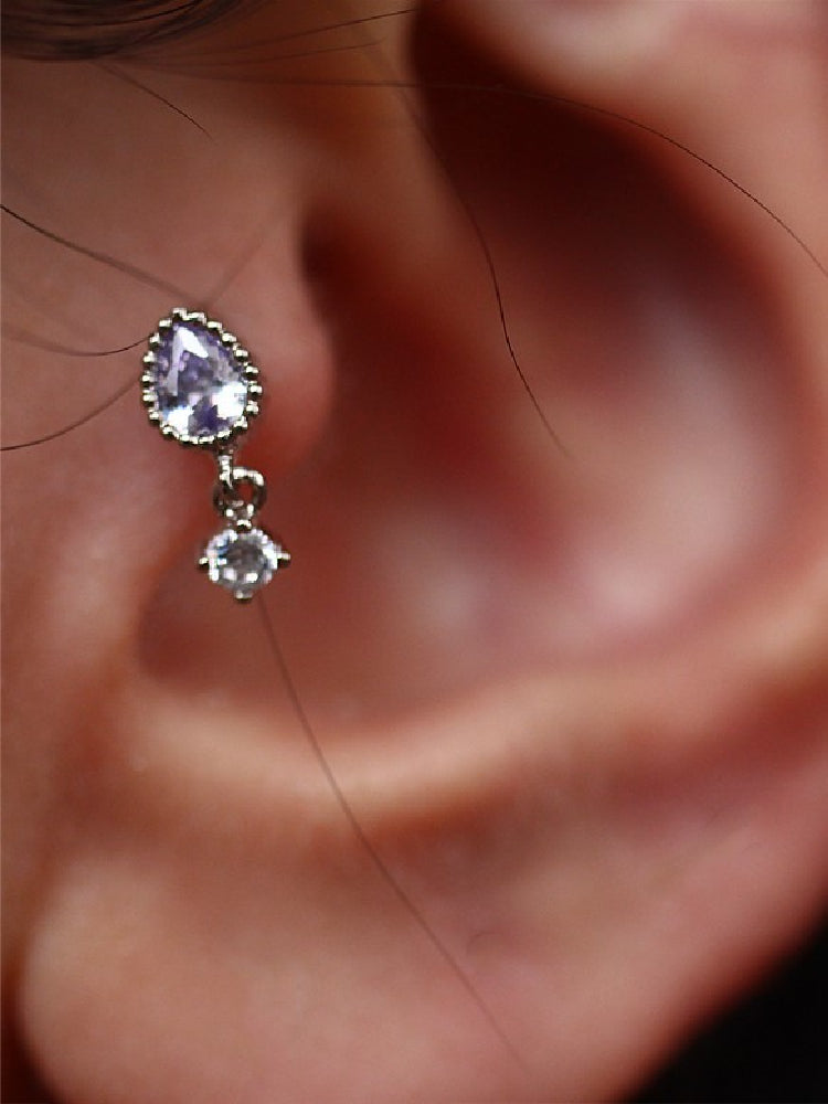 Mermaid Tear Drop Earrings, Vintage Small Baroque, Alloy & Crystal, Ear Cuff Studs 1.2mm