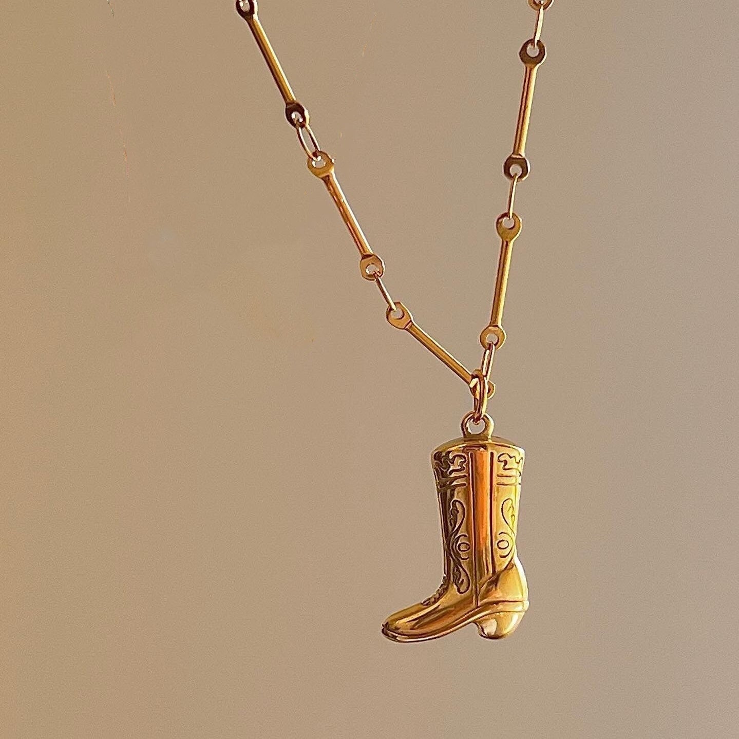 Western Cowboy Boots and Horseshoe Pendant Necklace