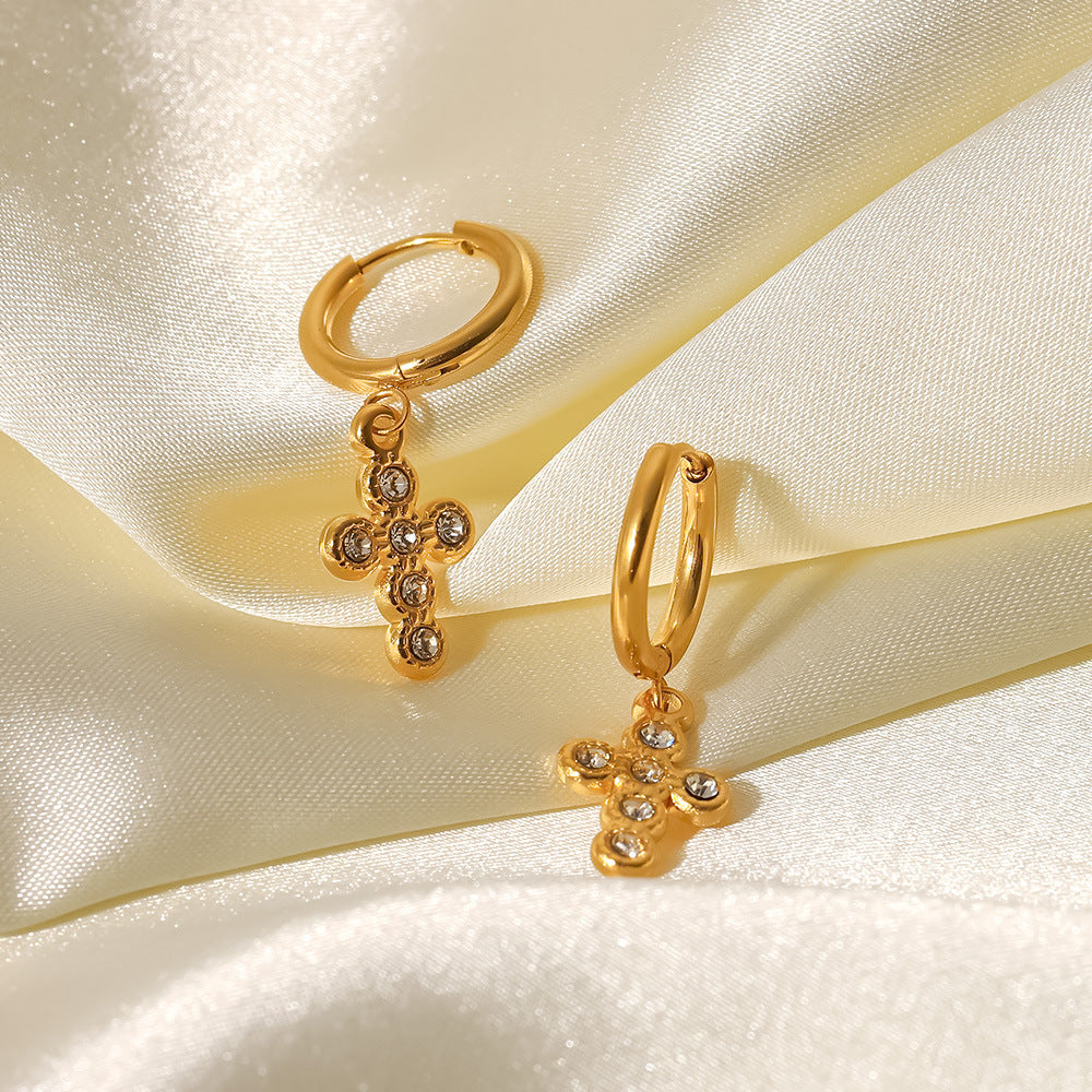 18K Gold-Plated Titanium Steel Earrings with AAA Zirconia and Pearls