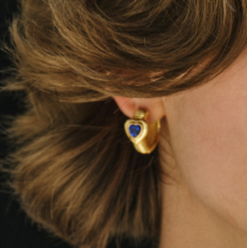 Vintage Love Heart Hoop Earrings, Classic Circle Studs