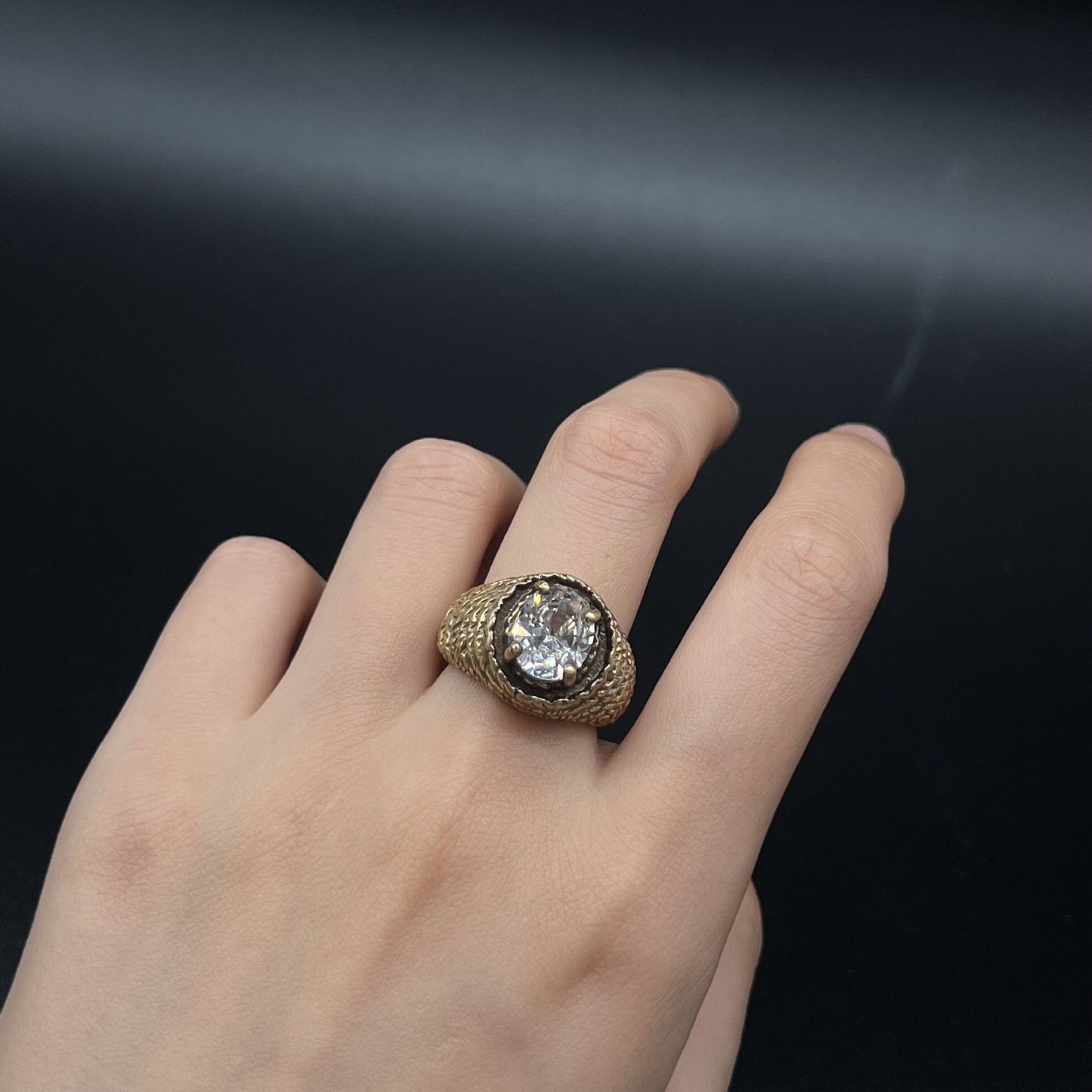 Oval Pure Copper Adjustable Ring, Genuine Gold Plated, Stylish and Artistic