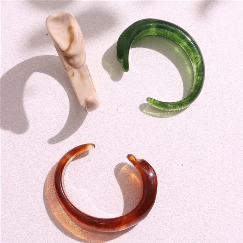 Open Circle Resin Bangle, Irregular Geometric Transparent Resin Bracelet