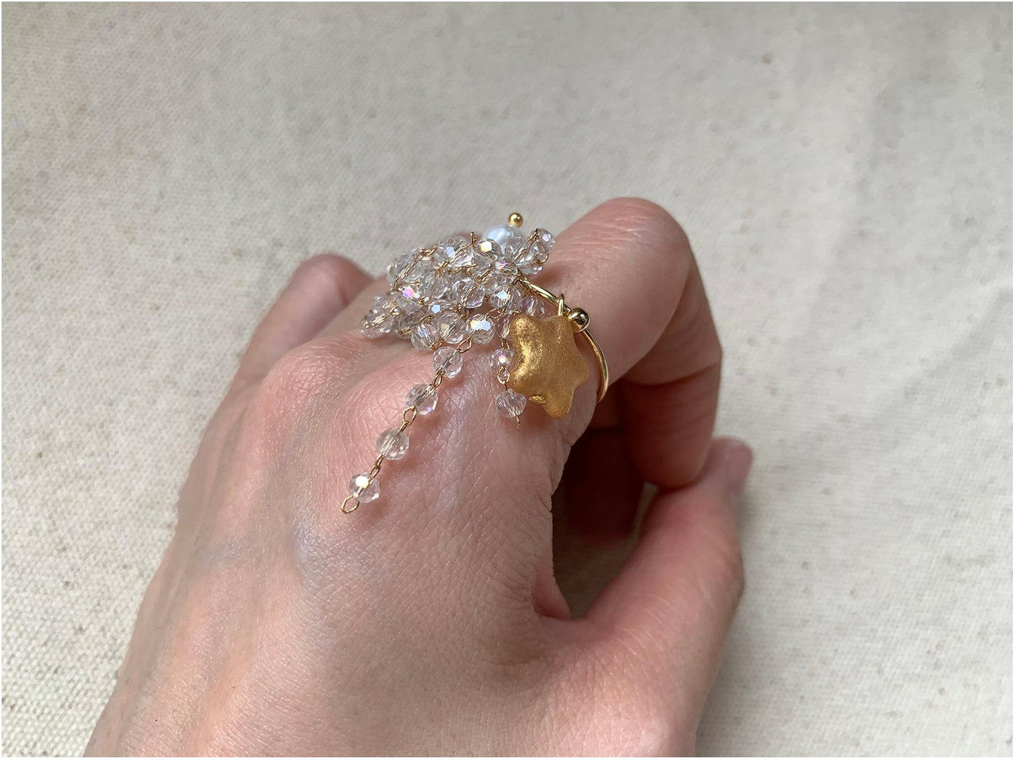 Elegant Freshwater Pearl Star Tassel Ring, Girl's Delicate Accessory, Adjustable 58-65mm