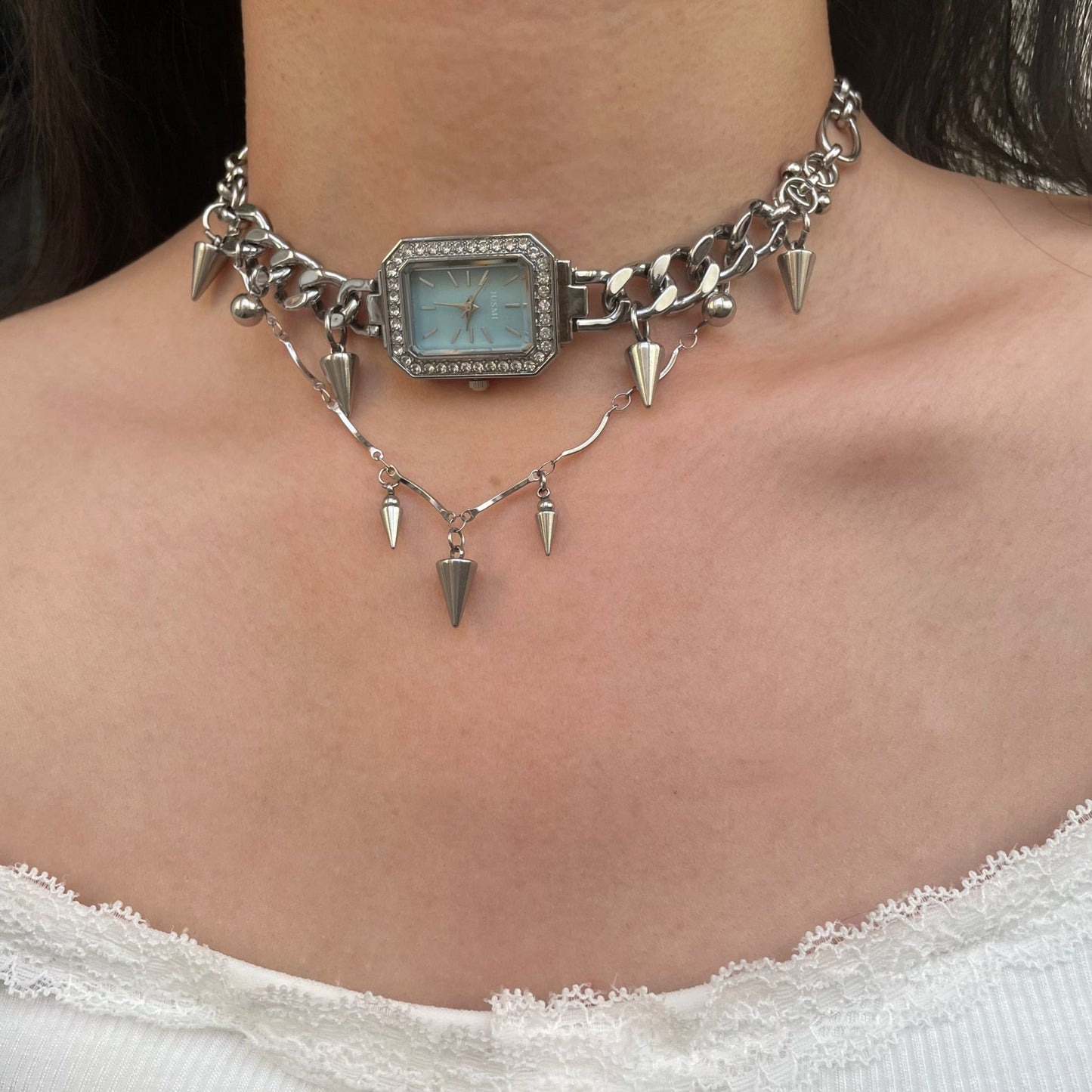 Niche Watch with Titanium Steel Stitched Choker Necklace