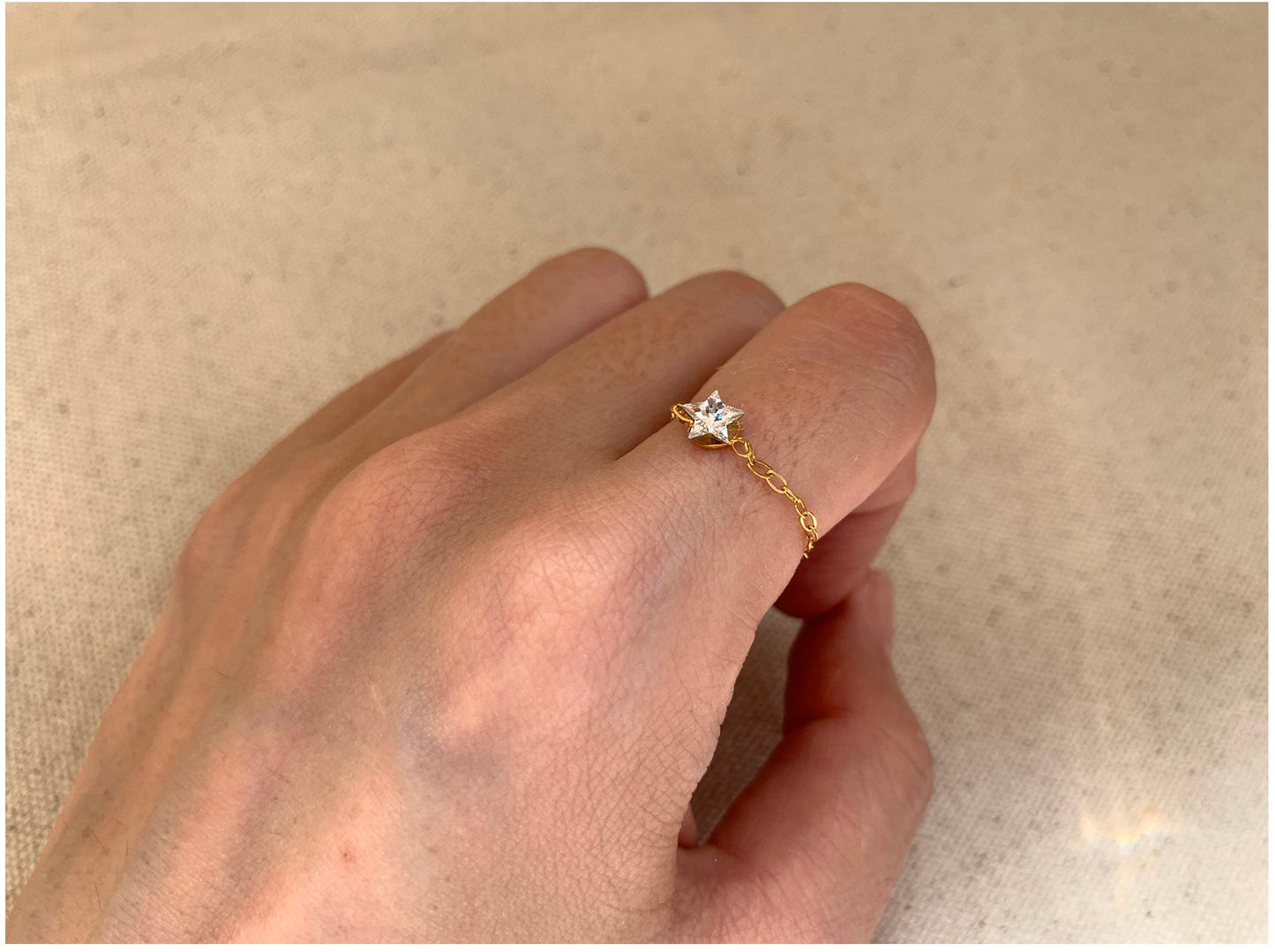 Minimalist Chain Star Zircon Ring, Adjustable Size, 48-65mm