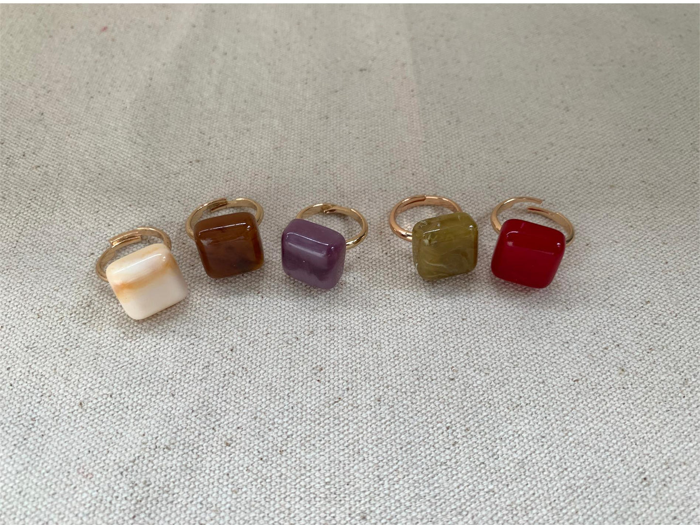 Adorable Multi-Color Resin Block Adjustable Ring, 18K Gold Plated, Playful Accessory for Women