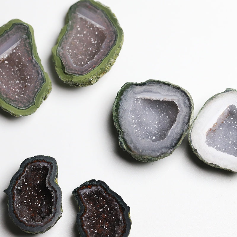 Natural Mexican Mini Agate Crystal Cave Earrings, Raw Mineral DIY Pendant Accessory