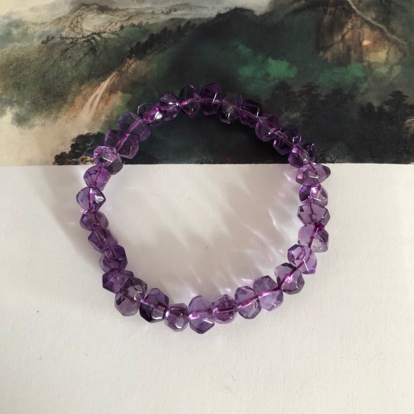 Natural Amethyst and Citrine Bead Bracelet, Raw Quartz Single Coil, Large Beads, One Size 16cm Wrist