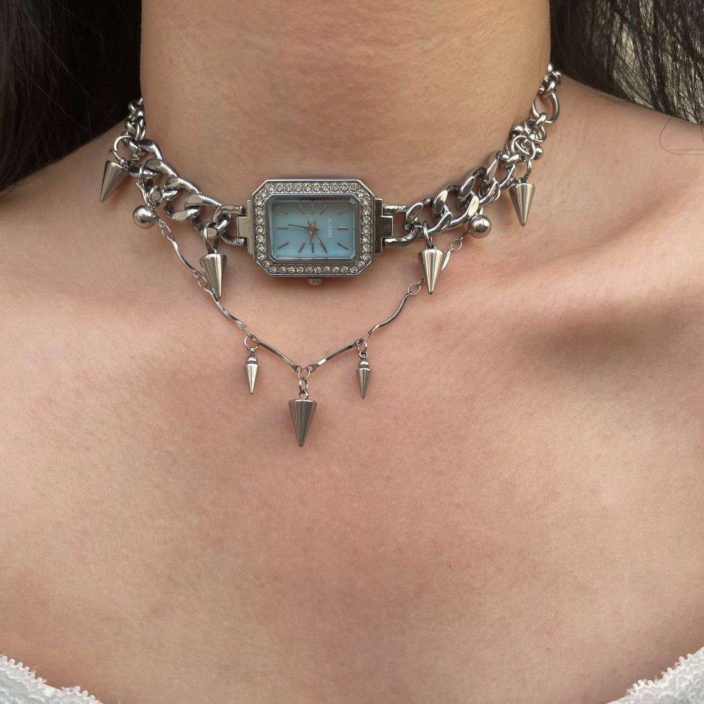 Niche Watch with Titanium Steel Stitched Choker Necklace