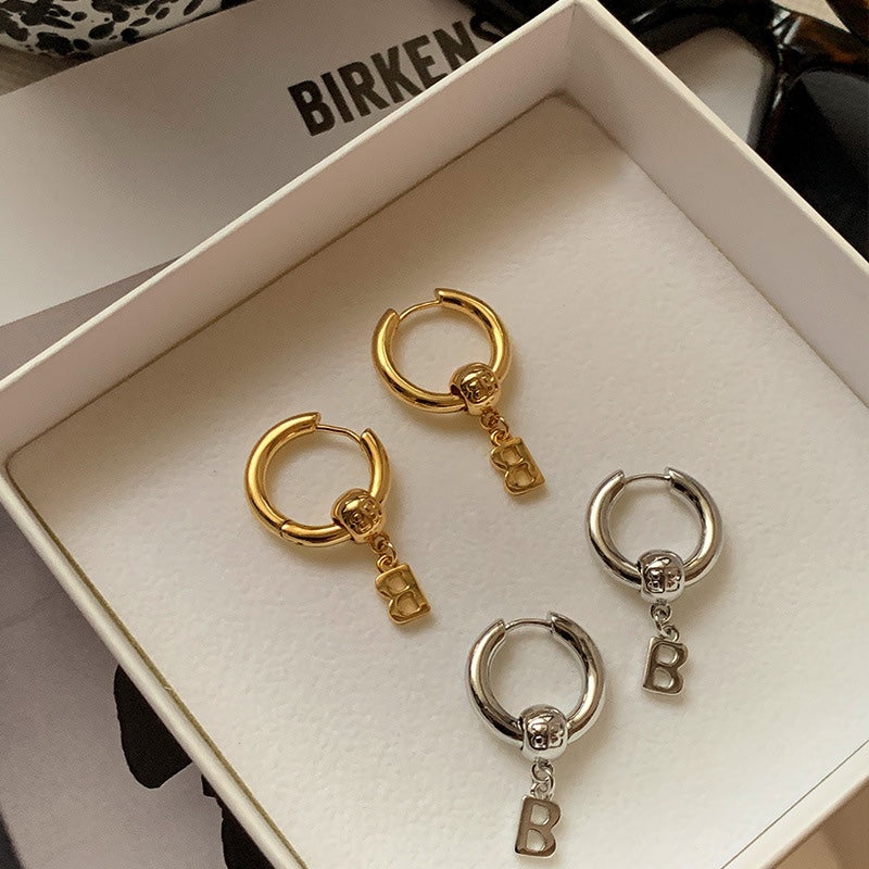 Geometric Brass Hip-Hop Letter B Earrings, Retro Ear Cuff