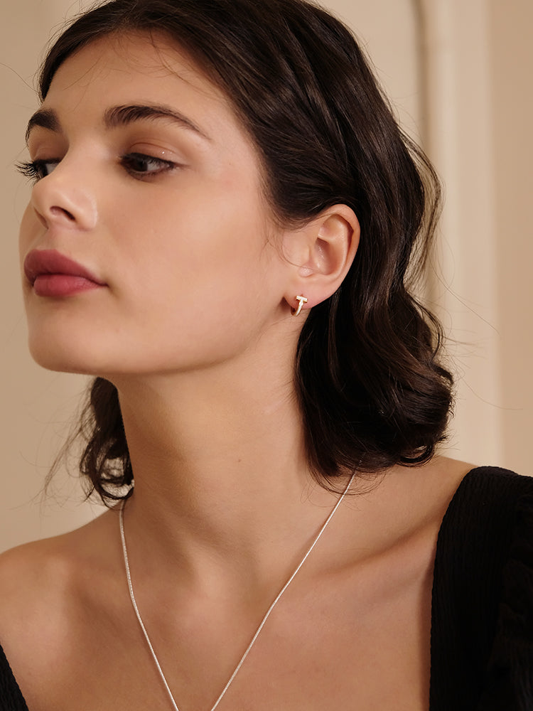 Minimalist Stylish T-Shape Hoop Earrings, White Enamel Polished, High-End Quality