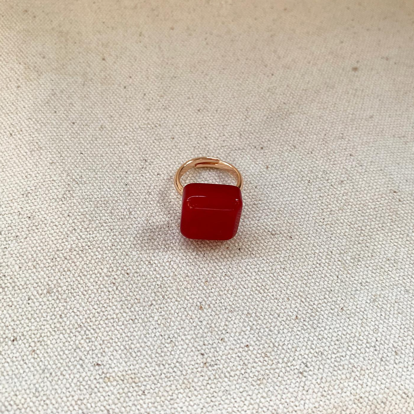 Adorable Multi-Color Resin Block Adjustable Ring, 18K Gold Plated, Playful Accessory for Women