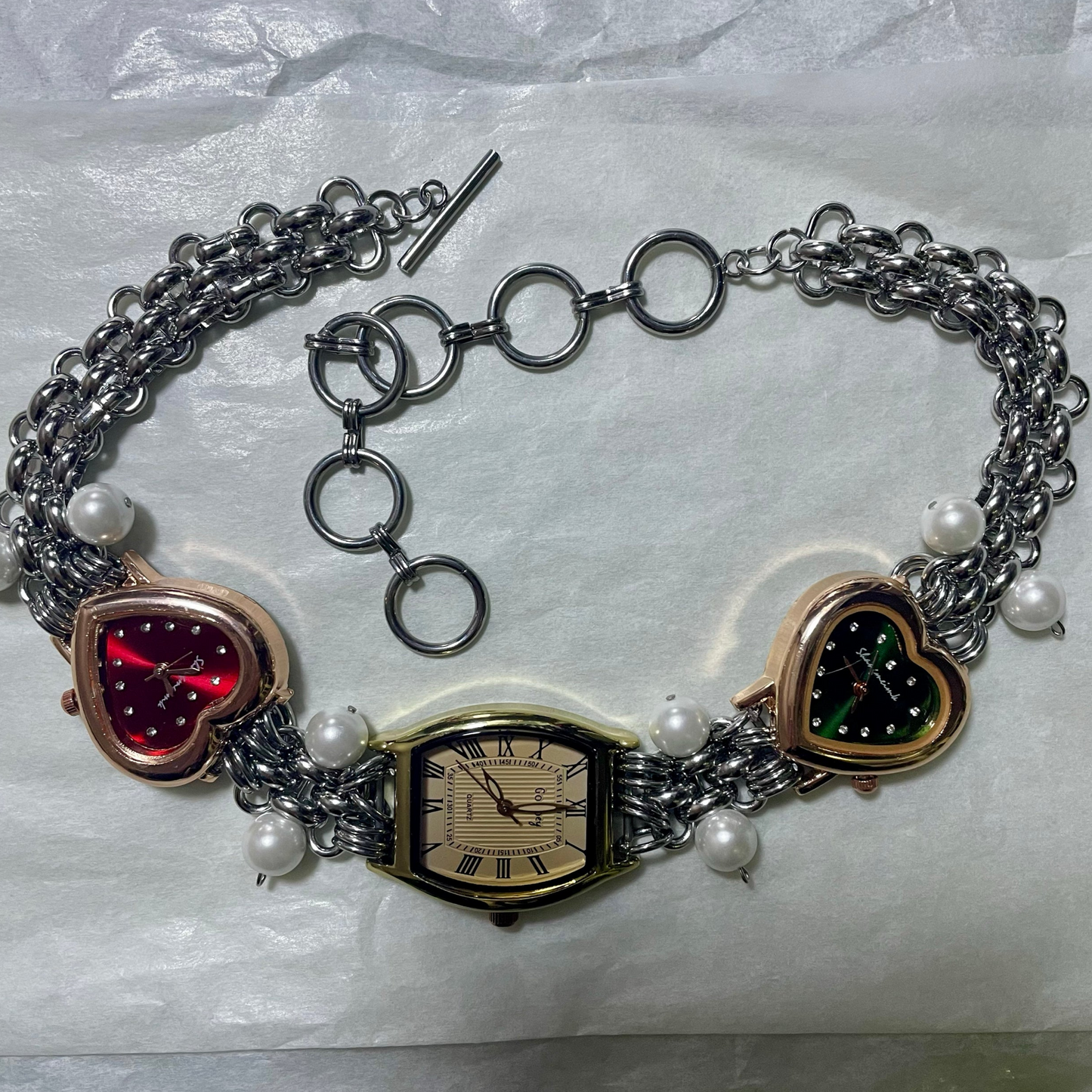 Niche Retro Punk Pearl Vintage style Watch Choker Necklace