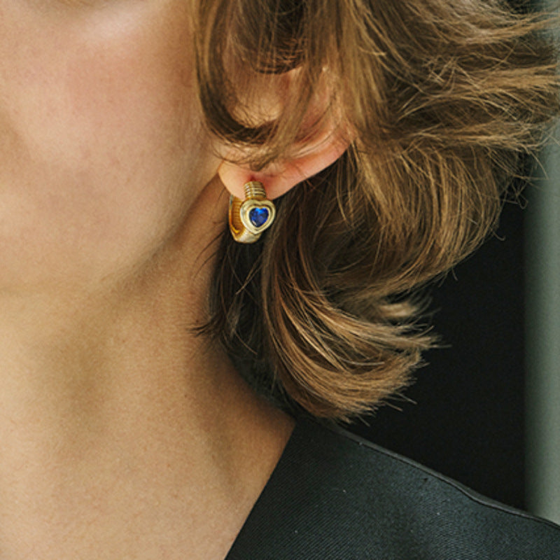 Vintage Love Heart Hoop Earrings, Classic Circle Studs
