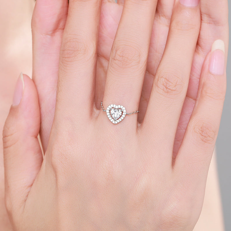 Sterling Silver Ring with Chain Design, Zirconia Inlay, Adjustable Size, Different Choice with Crystals for Women and Girls
