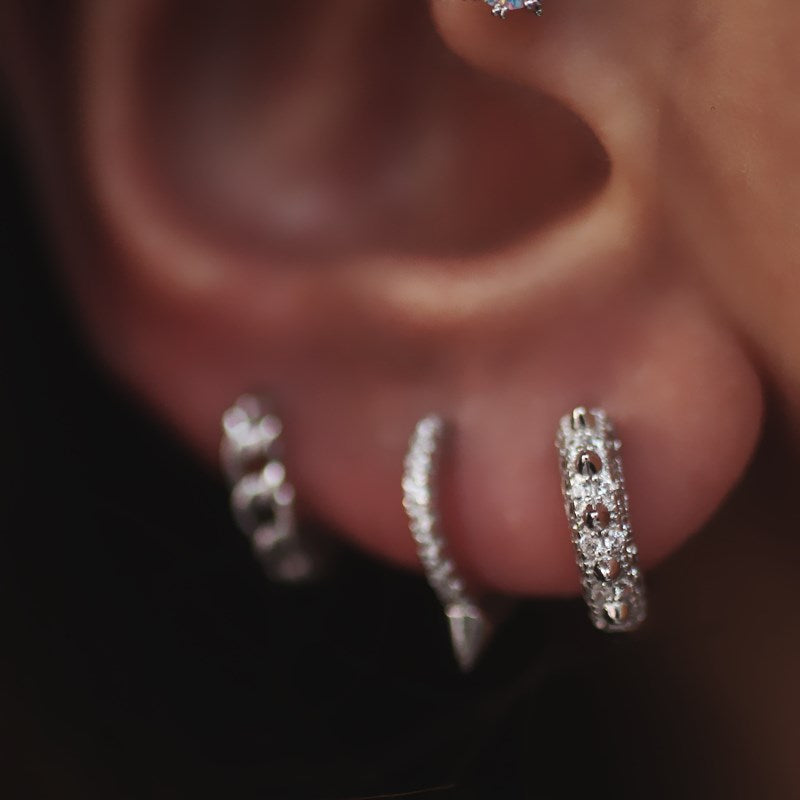 Punk Girl Stud Earrings, Sterling Silver Single Ear Cuff, Trendy Crystal Ear Circle