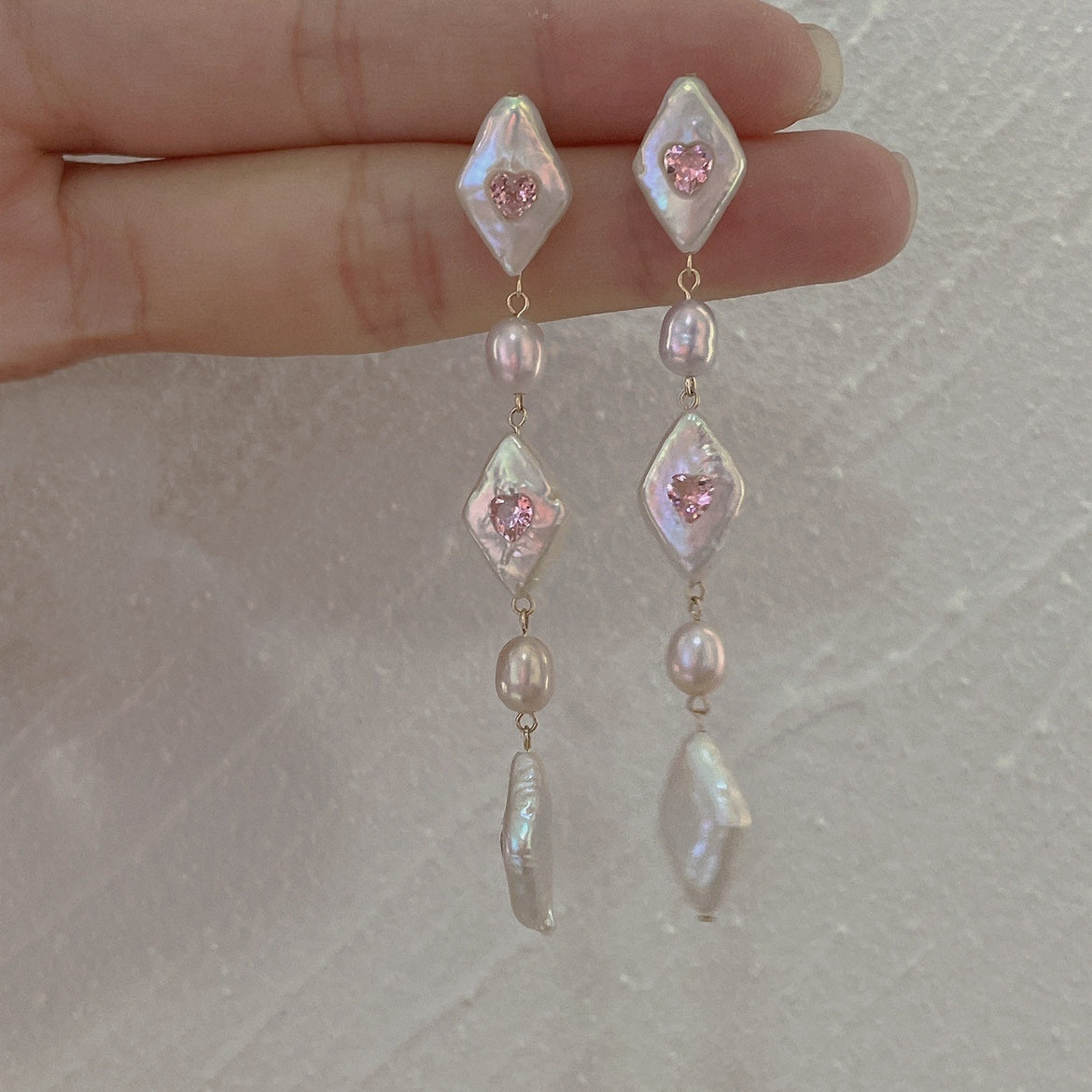 Baroque Diamond-Encrusted Pink Heart Gemstone Sterling Silver Earrings: Versatile Statement Accessories