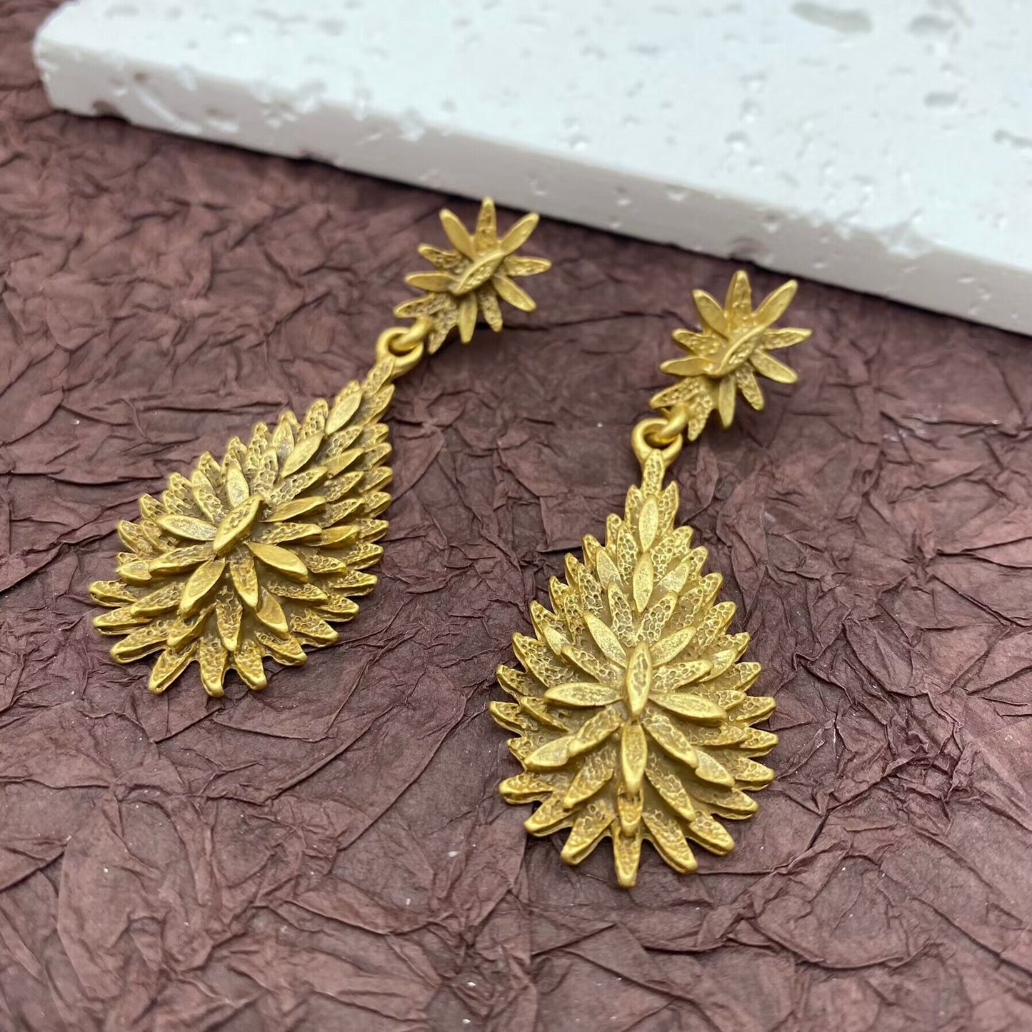 Vintage Peacock Feather Earrings, Autumn & Winter Leaf Design, Elegant Drop Studs