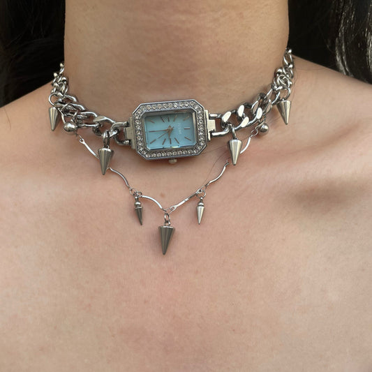 Niche Watch with Titanium Steel Stitched Choker Necklace