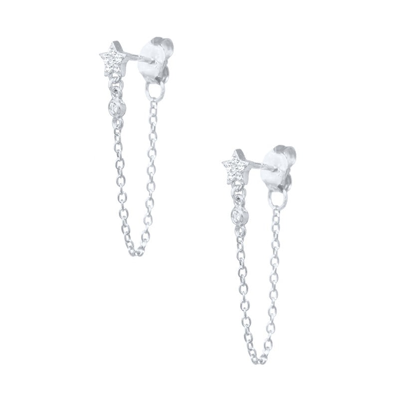 925 Sterling Silver Tassel Stud Earrings, Women's Rear Wearing, Platinum18k Gold Plated