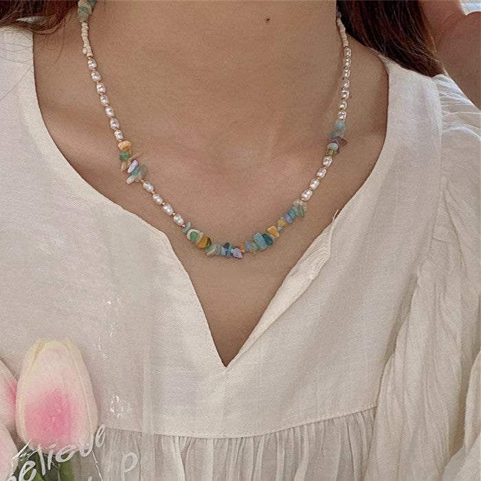 Bohemian Gold-Plated Green Heart Necklace, Shell and Wood Beads, Natural Stone Collar