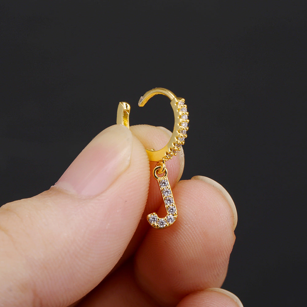 26-Letter Alphabet Stud Earrings, Micro Pave Zirconia, Genuine Gold-Plated Jewelry