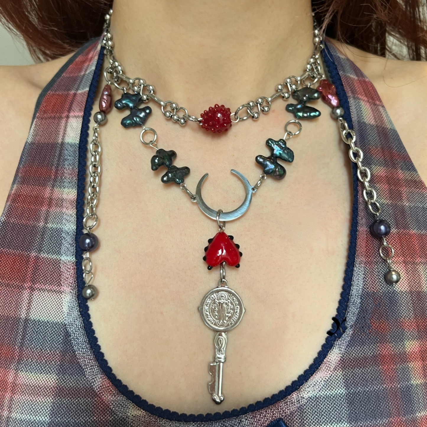 Handmade Baroque Cross Key Subculture Punk Necklace