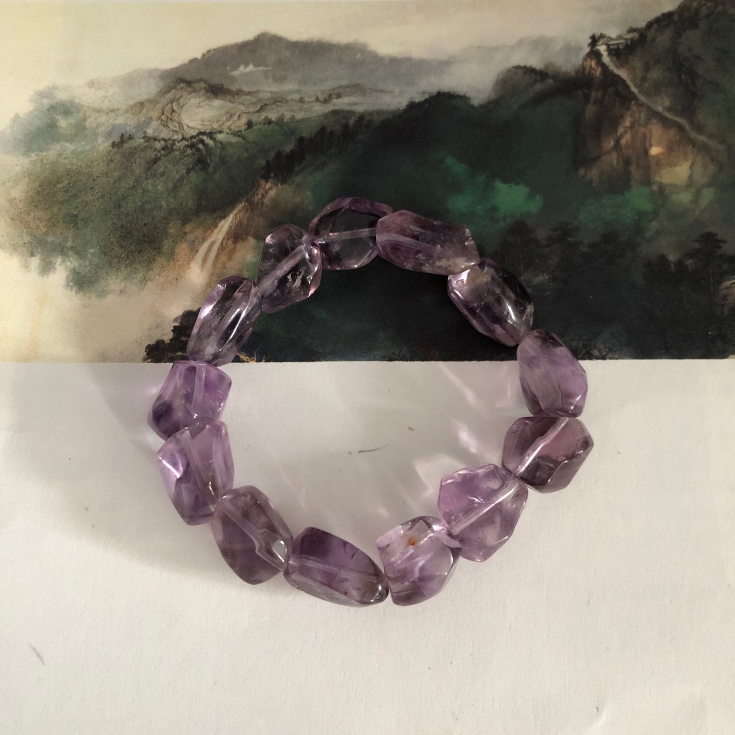 Natural Amethyst and Citrine Bead Bracelet, Raw Quartz Single Coil, Large Beads, One Size 16cm Wrist
