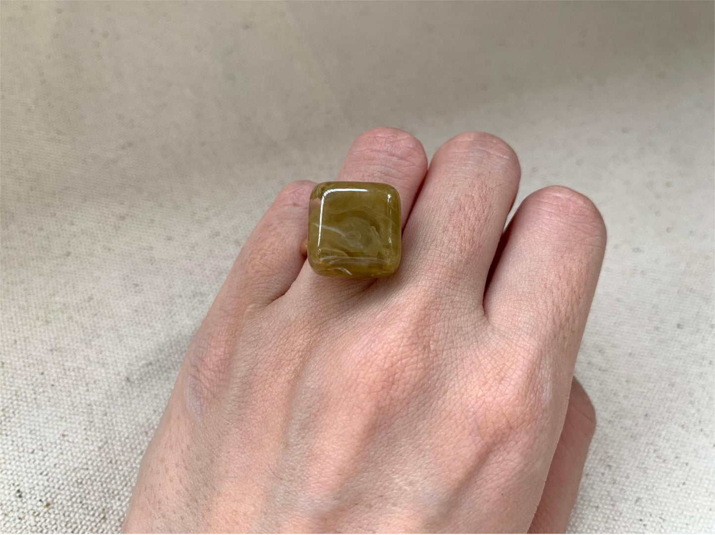 Adorable Multi-Color Resin Block Adjustable Ring, 18K Gold Plated, Playful Accessory for Women