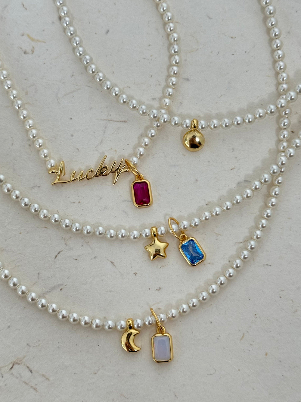 Rainbow Zirconia Sweet and Cool Pearl Necklace with Letter and Geometric Silver Pendants DIY Layered Choker Description: