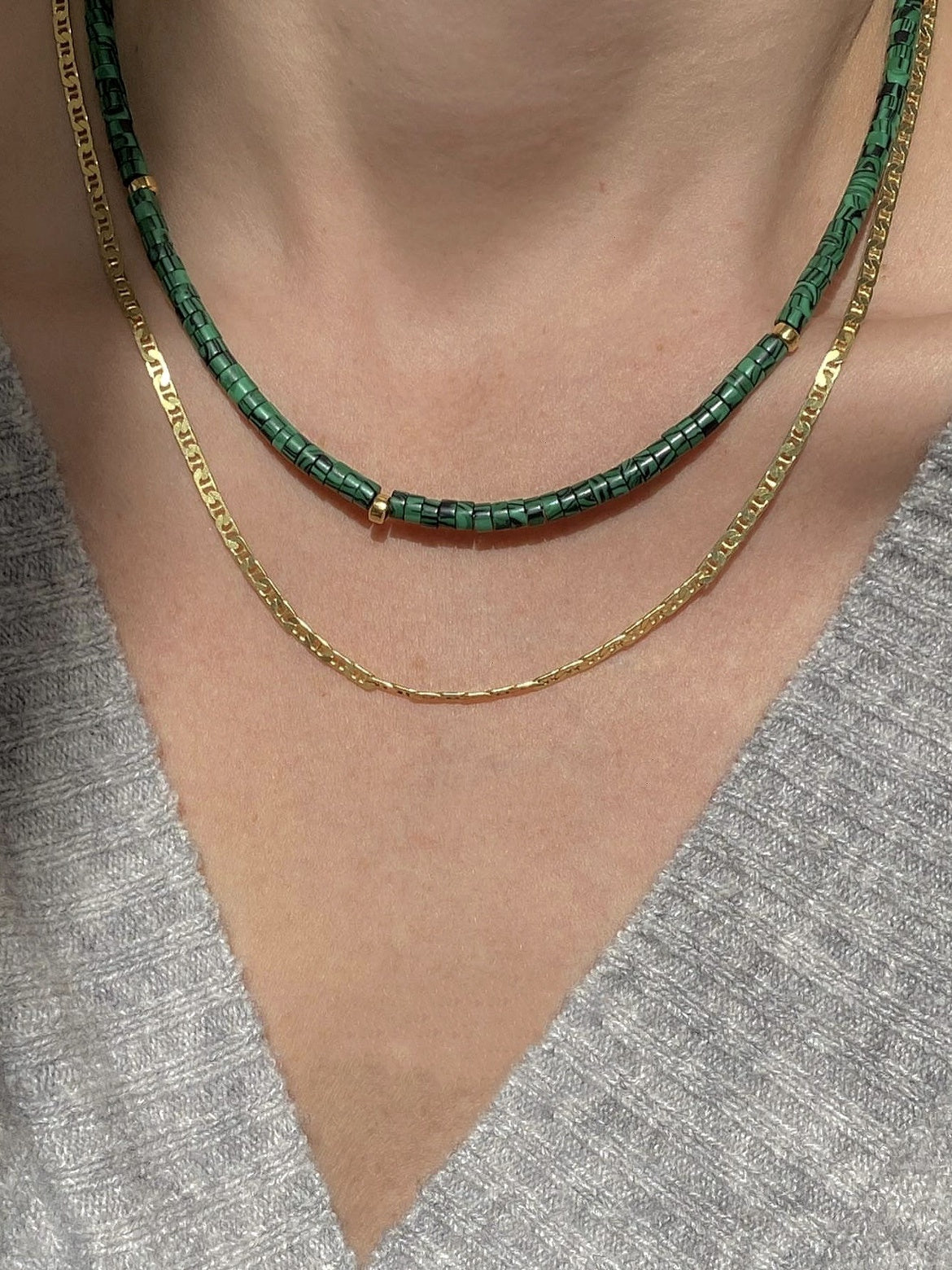 Multicolor Bead Moonstone Pattern Green Stackable Necklace