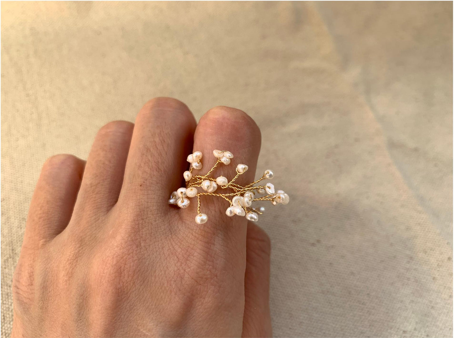 Freshwater Pearl Beaded Ring, Colorful Threaded Design, Girl's Accessory, Adjustable 50-62mm