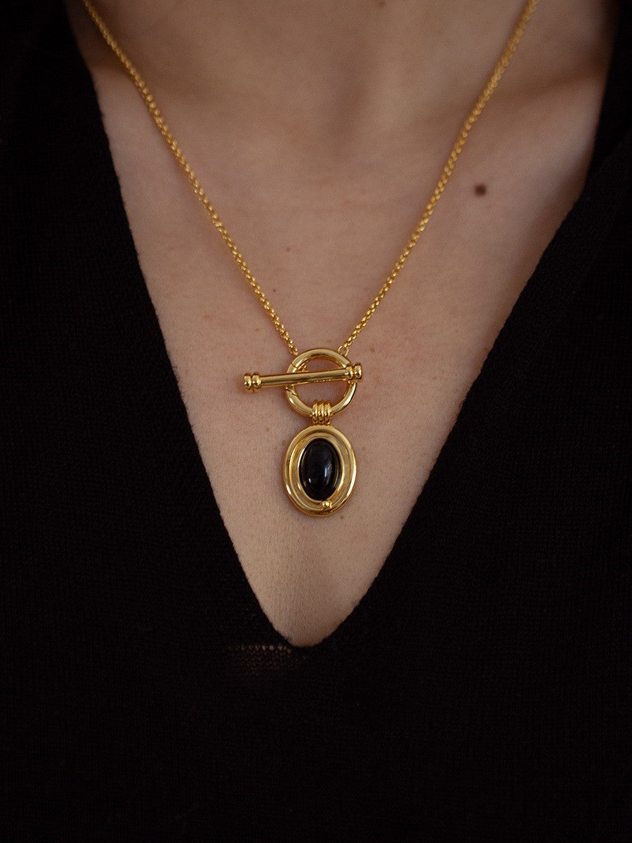 Natural Black Agate Collar Necklace, Classic Choker with Toggle Clasp