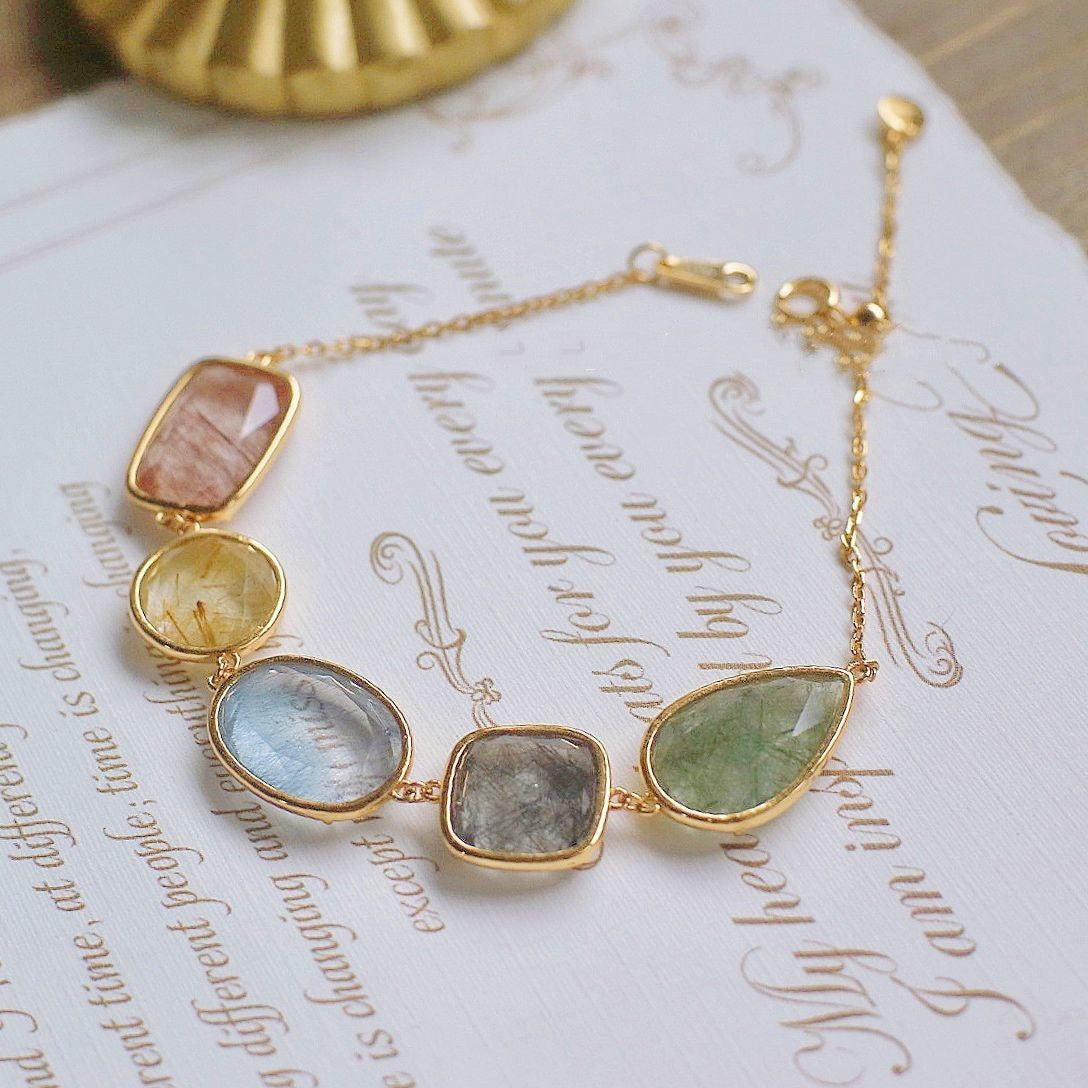 White or Colorful Crystal Bracelet, Premium Edition, Two-Tone Style