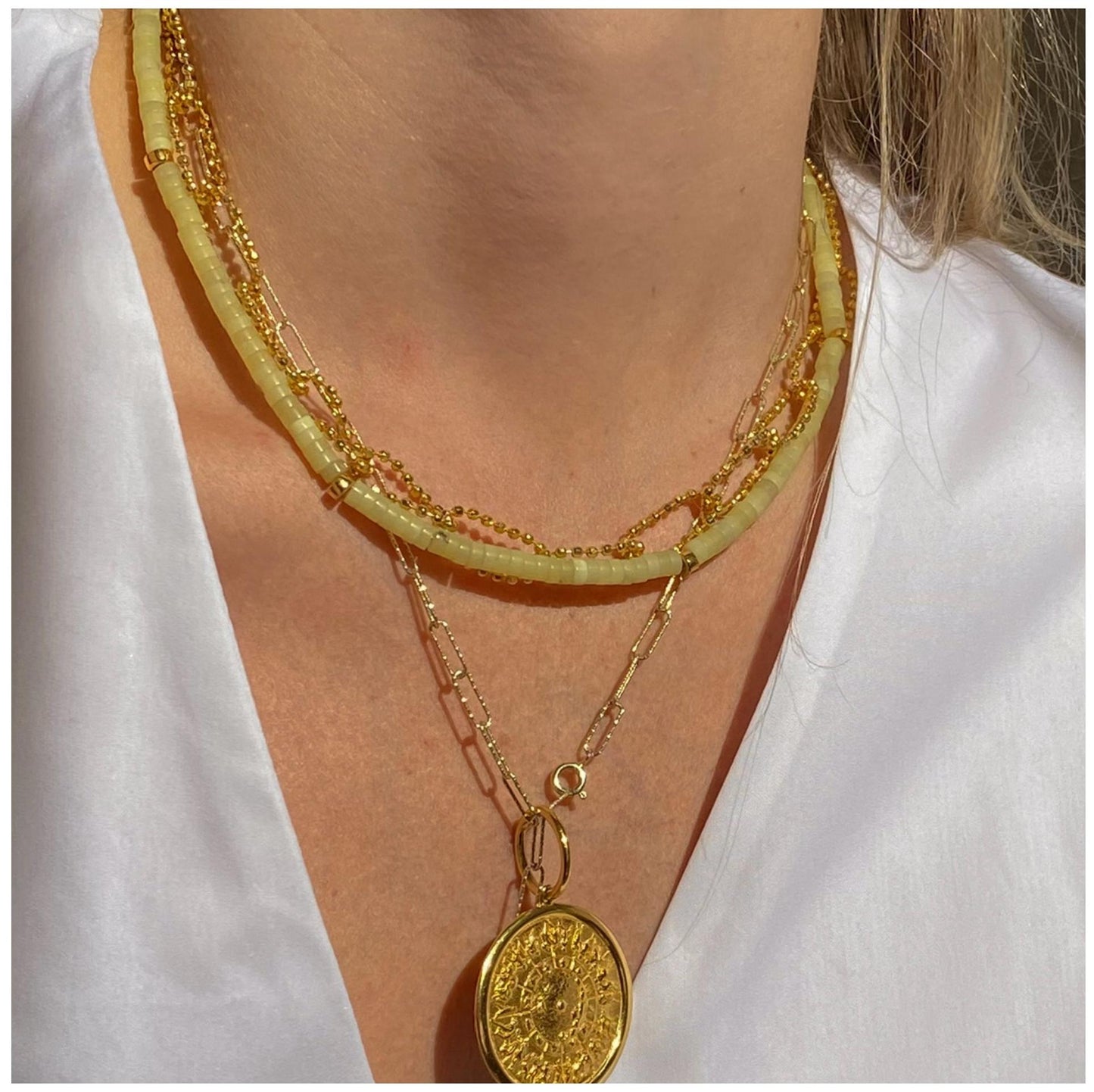 Multicolor Bead Moonstone Pattern Green Stackable Necklace